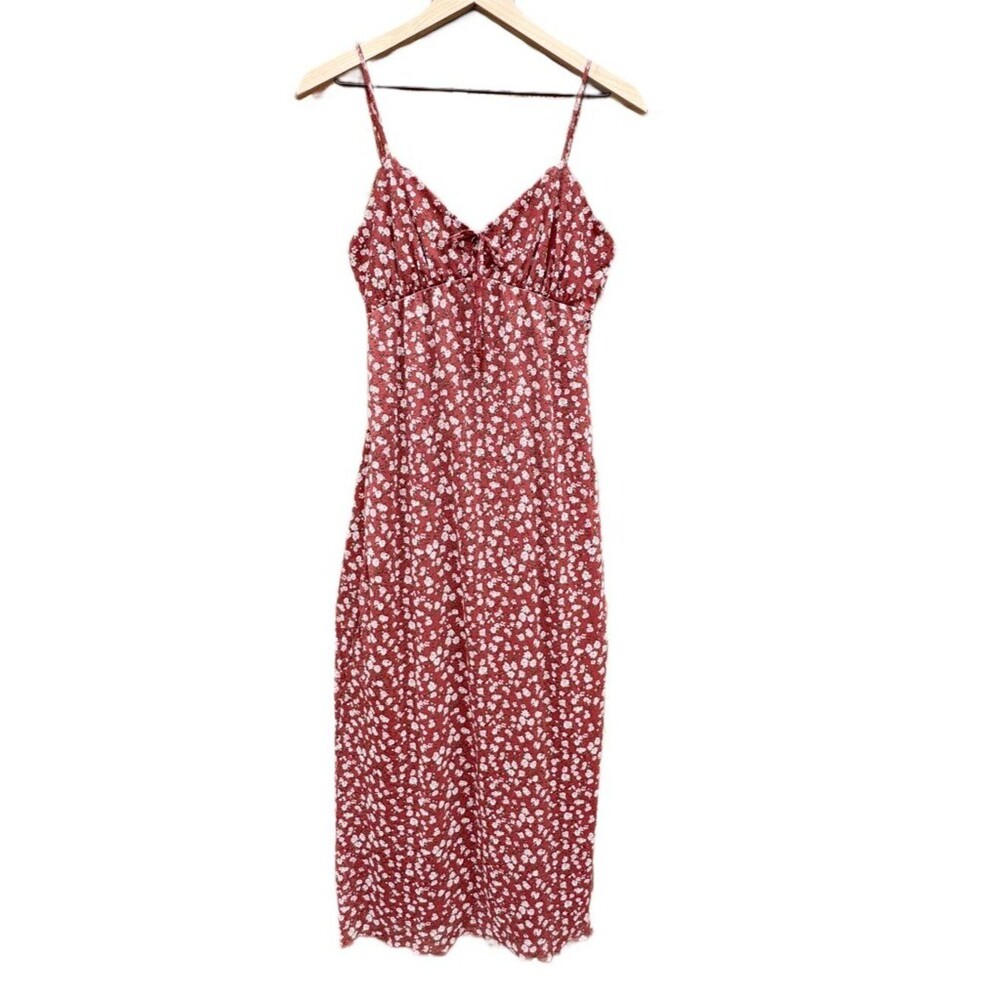 Ultra Flirt Babydoll Maxi Dress Jrs XL Rust Red Disty Floral Romantic Soft Girl